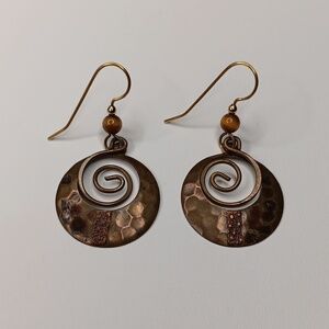 Vintage Silver Forest hammered copper honeycomb texture earthy swirl earrings